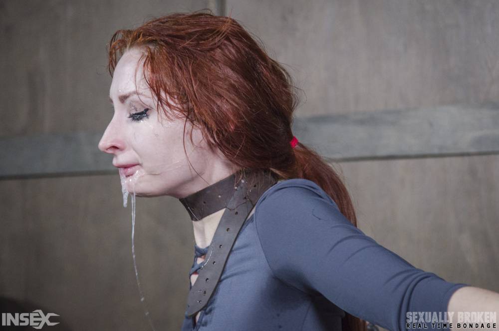 Pale redhead Violet Monroe undergoes a rough throat fucking in dungeon - #2