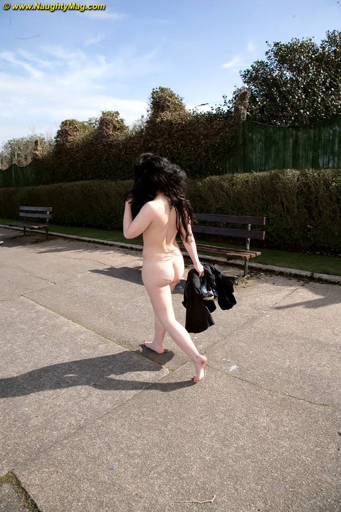 Dark haired amateur with milky white skin Scarlett Hart gets naked in public - #3