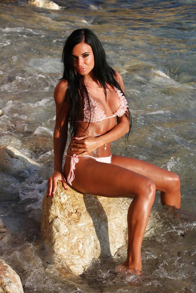 Big titted pornstar babe Ashley Bulgari strips off bikini on the beach - #7