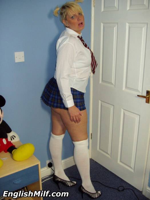 Older UK amateur Daniella English slides panties aside in schoolgirl attire - #13