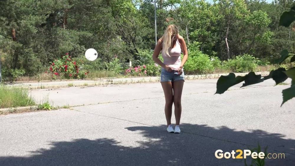 Blonde female Nikki Dream can't hold her pee any longer and squats on roadway - #12