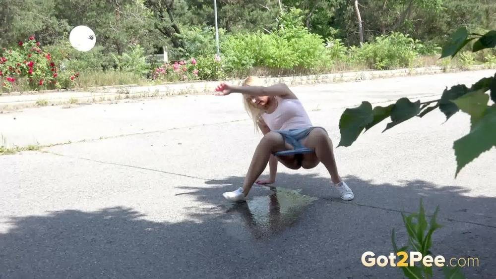 Blonde female Nikki Dream can't hold her pee any longer and squats on roadway - #15