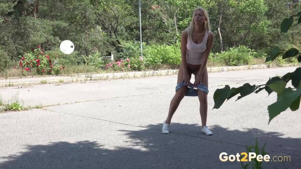 Blonde female Nikki Dream can't hold her pee any longer and squats on roadway - #5