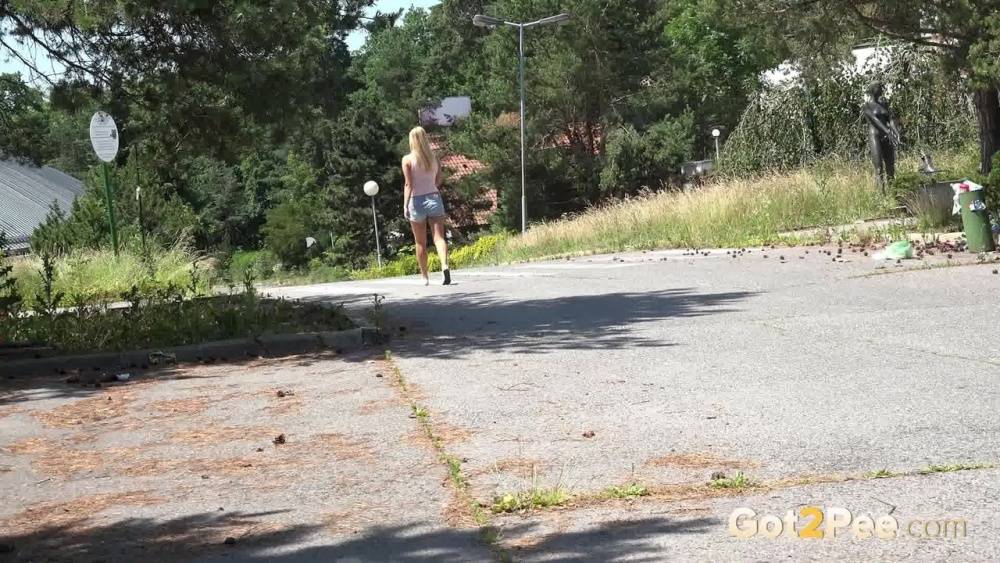 Blonde female Nikki Dream can't hold her pee any longer and squats on roadway - #7