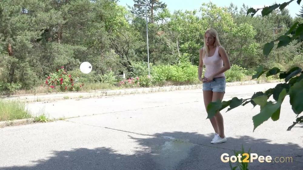 Blonde female Nikki Dream can't hold her pee any longer and squats on roadway - #4