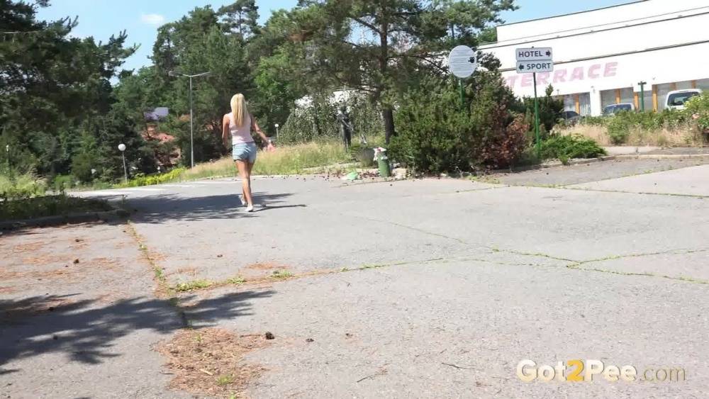 Blonde female Nikki Dream can't hold her pee any longer and squats on roadway - #14