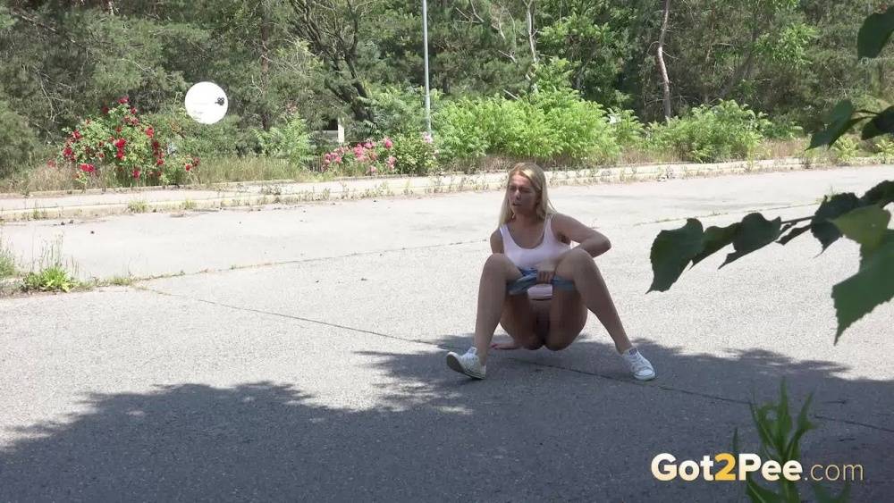 Blonde female Nikki Dream can't hold her pee any longer and squats on roadway - #8