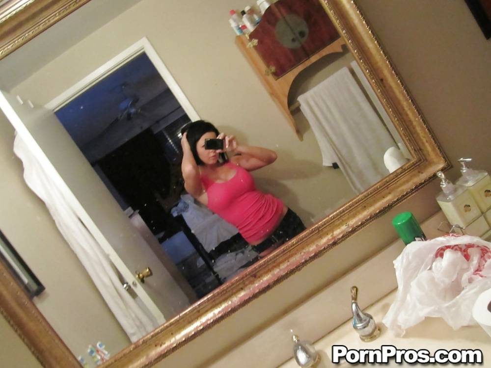 Hot ex-gf Loni Evans taking selfshots of her perfect tits in bathroom mirror - #1