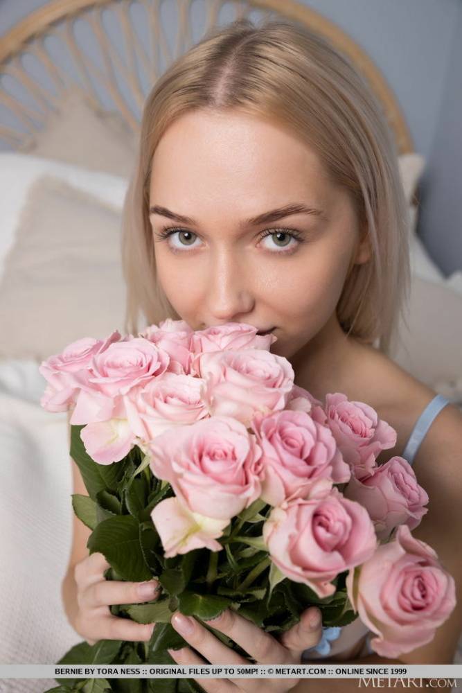 Bernie arranges the pink roses on the bed and decides to strip off her blue - #5