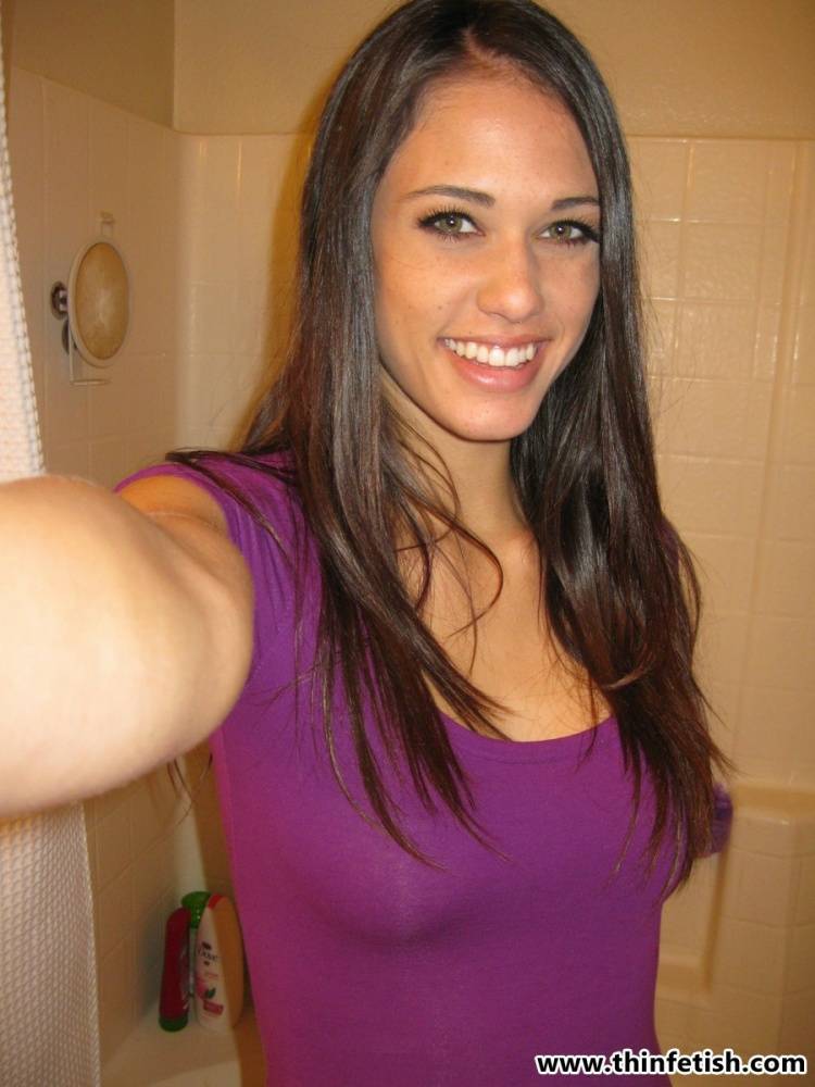 Skinny girl Tiffany Thompson takes nude selfies in a bathroom mirror - #12