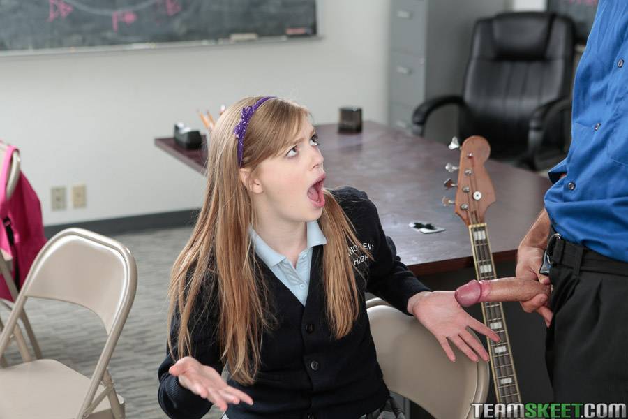 Schoolgirl Dolly Leigh giving her teacher a blowjob in the classroom - #15