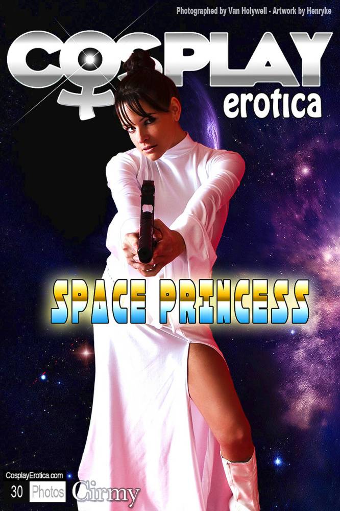 Sexy brunette wields a pistol while removing Space Princess attire - #10