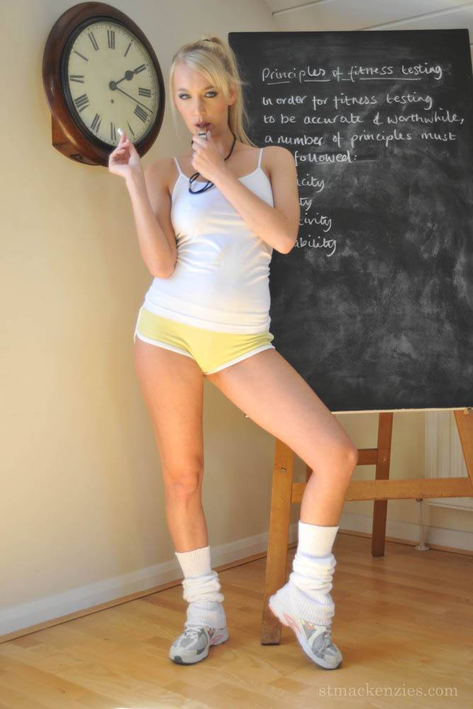Athletic blonde Miss Hayley gets totally naked while at a chalkboard - #10