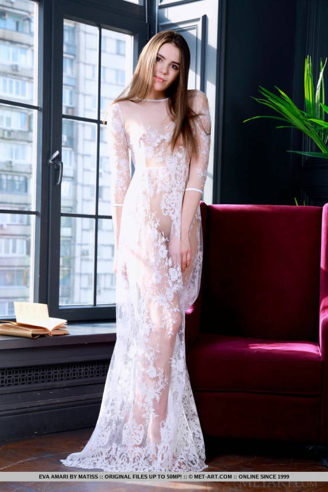 Gorgeous teen Eva Amari releases her great body from a white lace gown - #4
