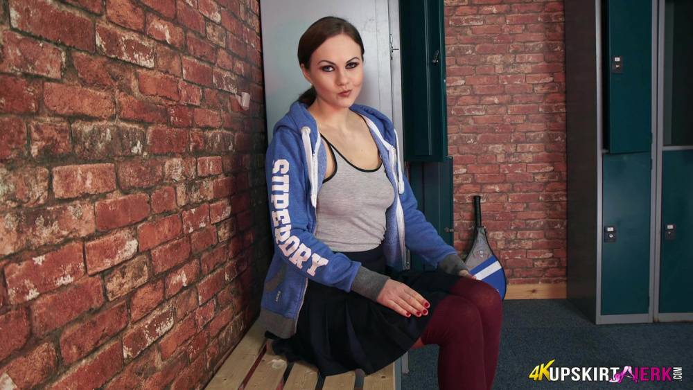 British female Tina Kay exposes her bald slit while sitting on a bench - #2