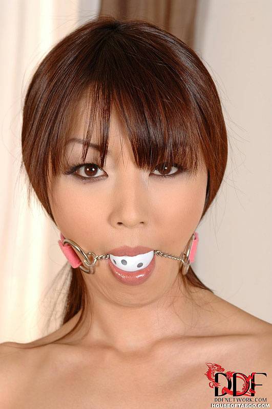 Naked Japanese model Marica Hase is left ball gagged and handcuffed on table - #5