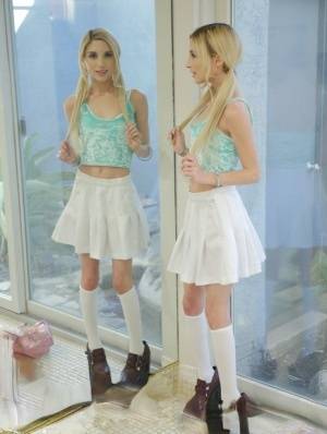 Sweet blonde girl Piper Perri removes her white pretties and skirt - #main
