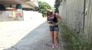 White girl pulls down her panties before squatting for a piss on country road - #main