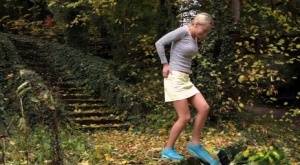 Cute blonde Victoria Pure hikes her skirt to take a pee along country lane - #main