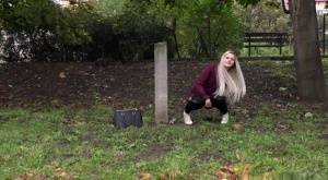 Dirty blonde female can't hold her pee any longer and pisses in public park - #main