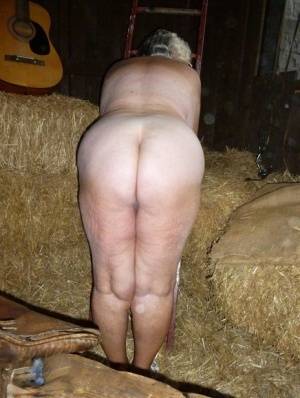 Fat oma Grandma Libby gets naked in a barn while playing acoustic guitar - #main