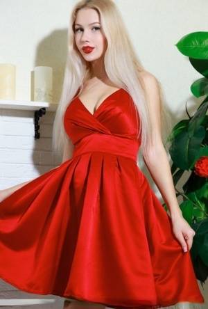 Nice blonde teen Genevieve Gandi removes red dress to display her trimmed muff - #main