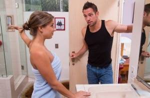 Skinny wife Presley Hart seduces her husband's friend in a bathroom - #main
