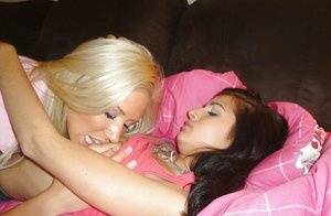 Slender lesbos Kacey and Zoey licking ass and twat after disrobing each other on galphoto.com