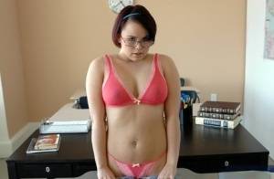 Enchanting coed in glasses Kaci Starr revealing puffy butt and tits on galphoto.com