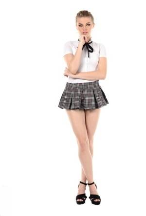 Leggy girl Sophie Sparks peels off her school uniform to masturbate on galphoto.com