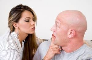 Latina MILF Esperanza Gomez seduces a bald man with a neck rub on galphoto.com