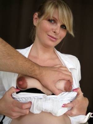 Pregnant amateur Wiska gets jizz on her face during a POV blowjob on galphoto.com
