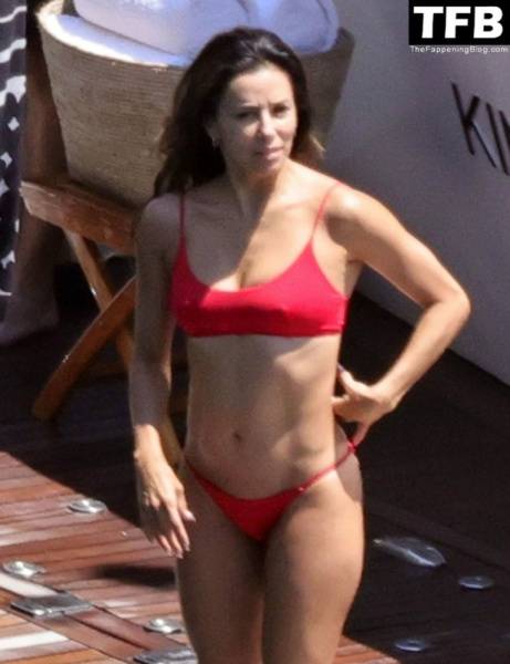Eva Longoria Showcases Her Stunning Figure and Ass Crack in a Red Bikini on Holiday in Capri on galphoto.com